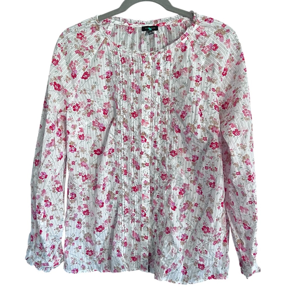 EUC Talbots Floral Cottagecore Top in White Red Pink size M - Picture 2 of 9